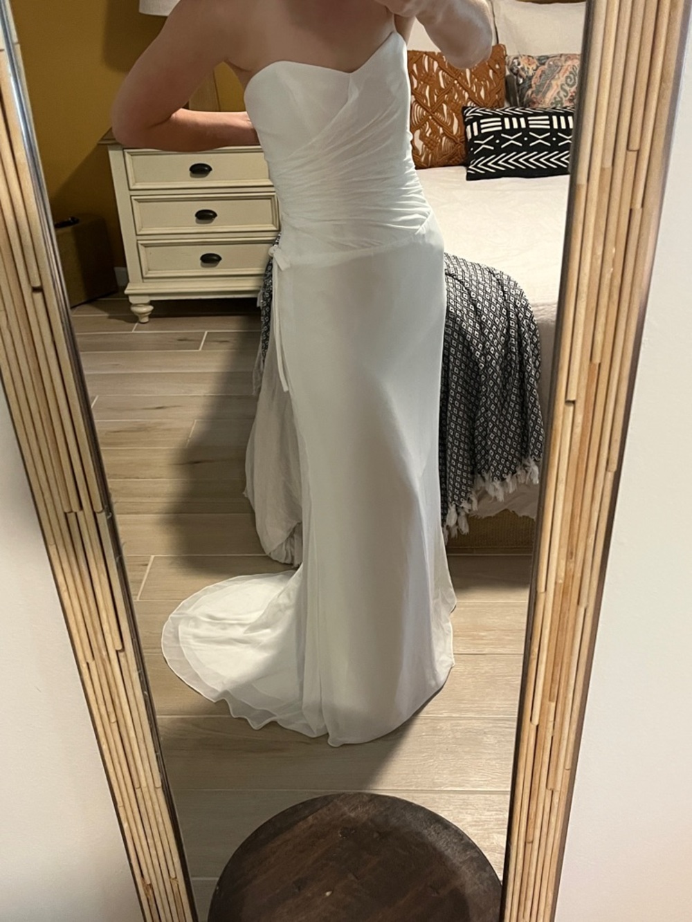 Strapless White Simple Ruched Bodice Wedding Dress or Evening Dress